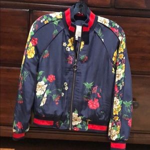 Joie bomber jacket. Navy silk with flowers.
